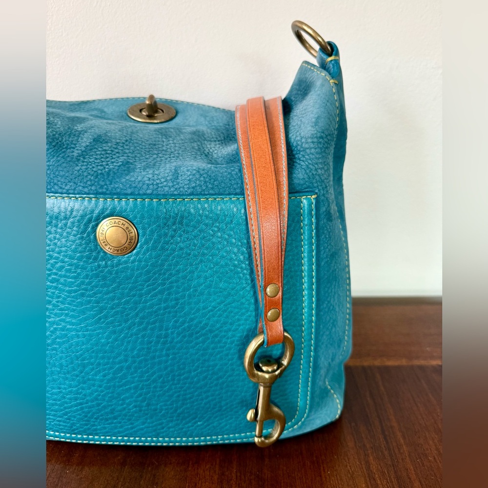 Vintage Coach Nubuc Chelsea Large Hobo in Teal and Compact Wallet - Picture 3 of 14